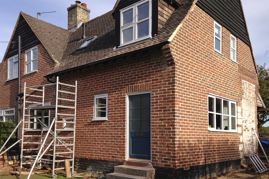 Front and side of house lime mortar